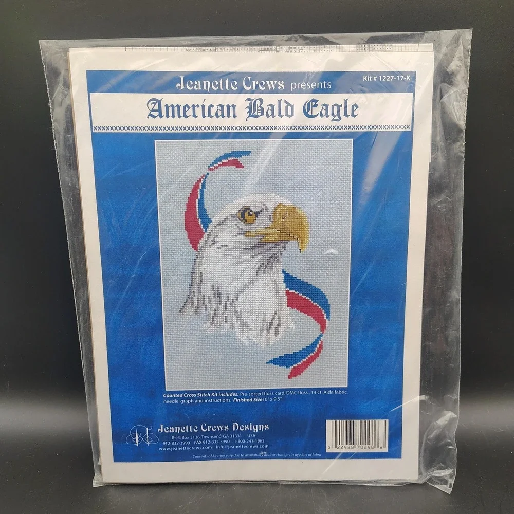 Vintage Jeanette Crews American Bald Eagle Cross Stitch Kit 6 x 9.5